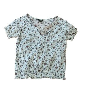 Eddie Bauer White Floral Short Sleeve Blouse Size Medium